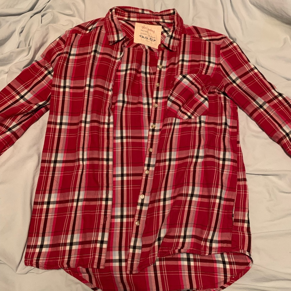 Large Red Women’s Girl Krazy Flannel ~ Lightly Worn